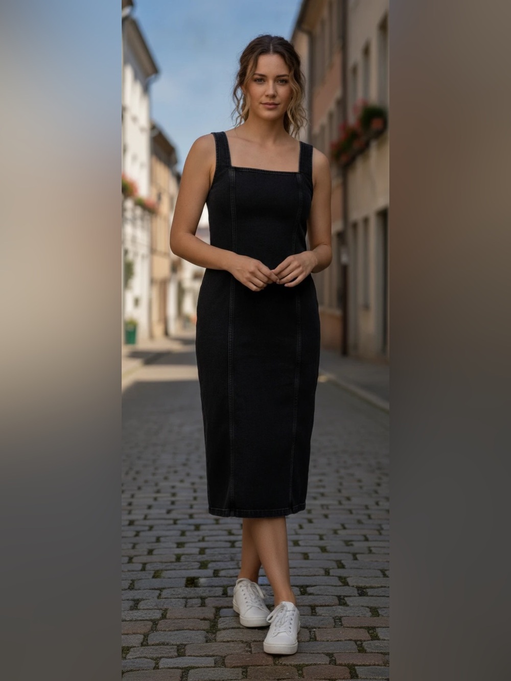 Abercrombie & Fitch Black Denim Midi Tank Dress
